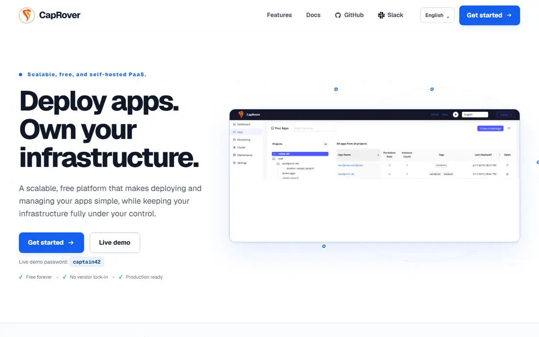CapRover homepage