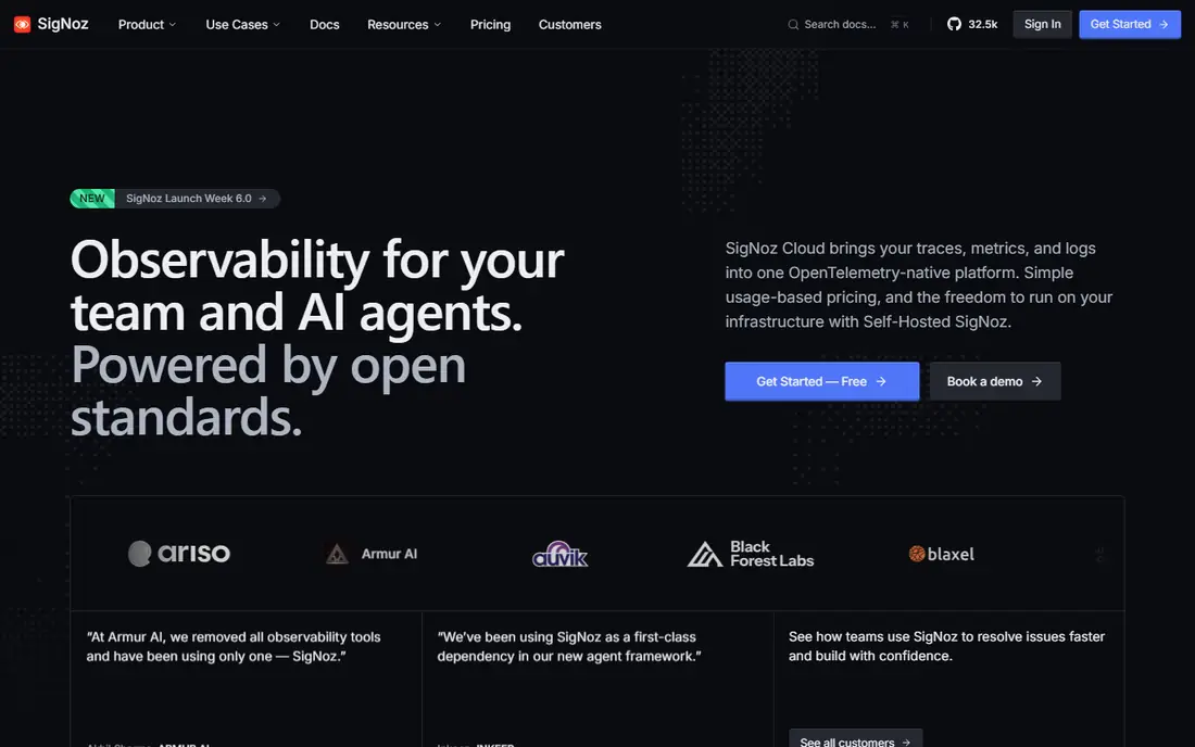 SigNoz homepage