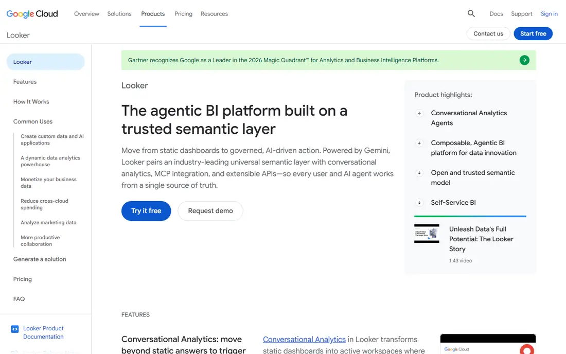 Looker homepage