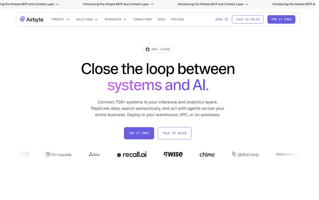 Airbyte homepage