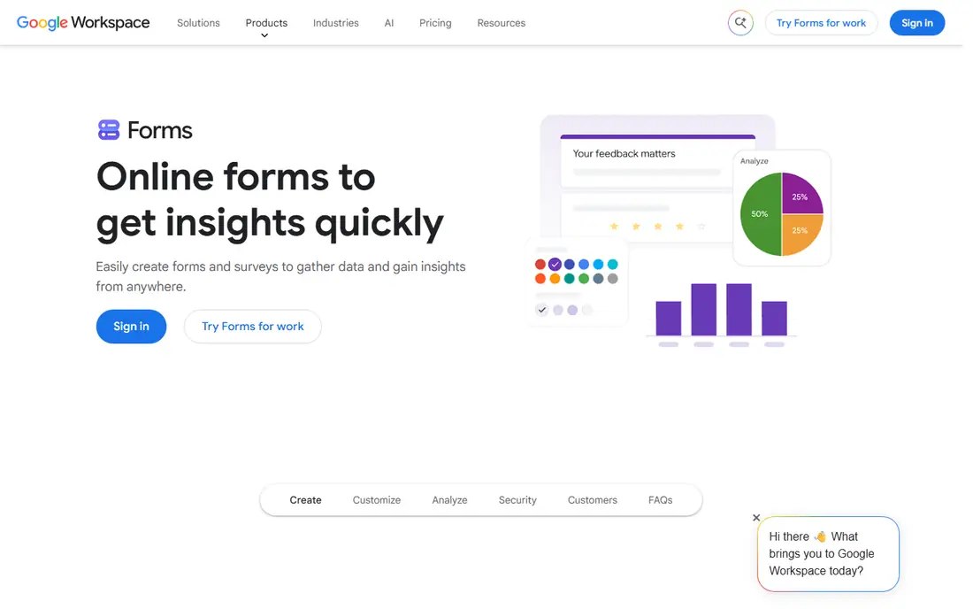 Google Forms homepage
