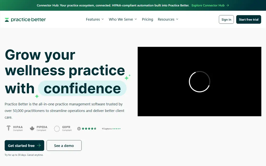 Practice Better homepage