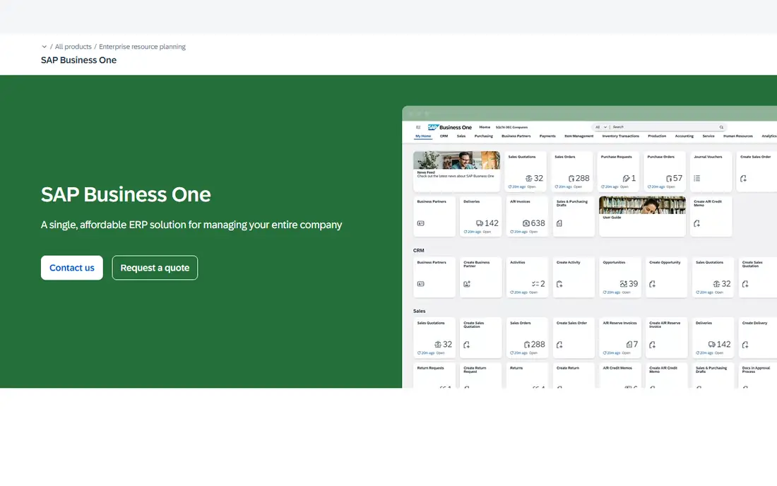 SAP Business One homepage