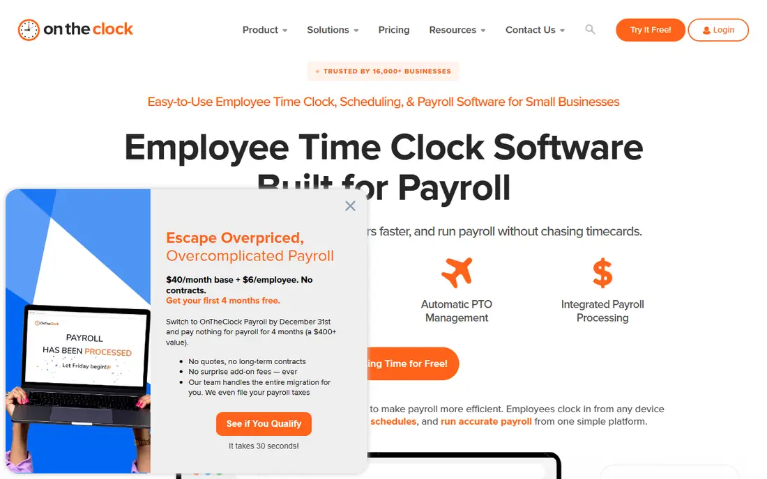 OnTheClock homepage