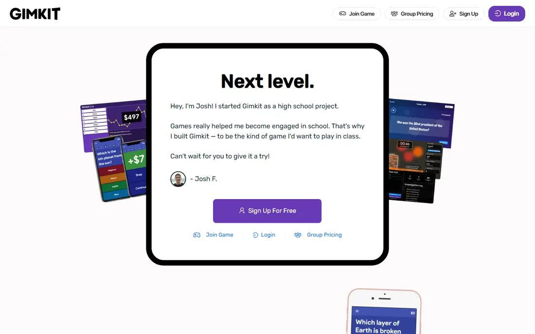 Gimkit homepage
