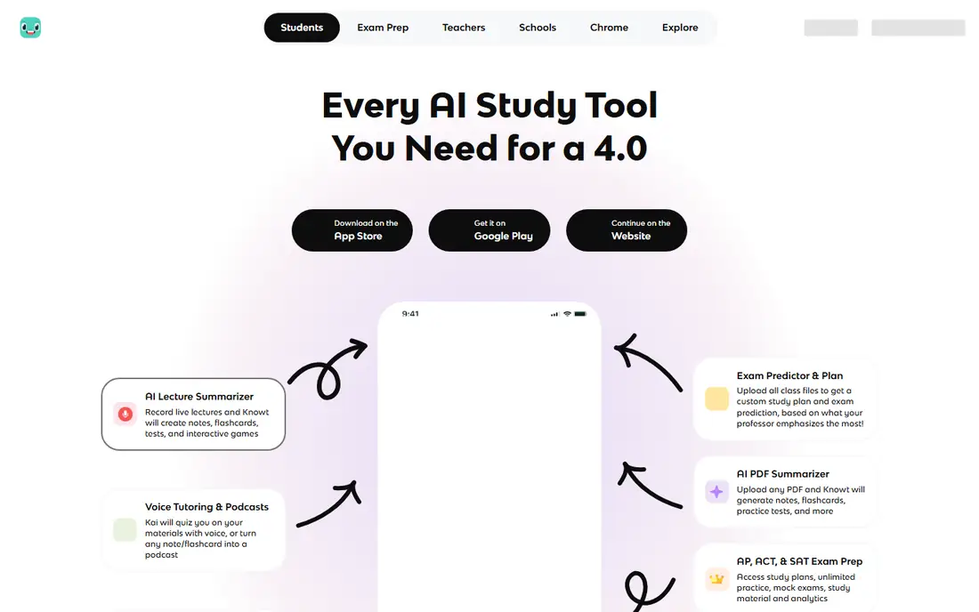 Knowt homepage