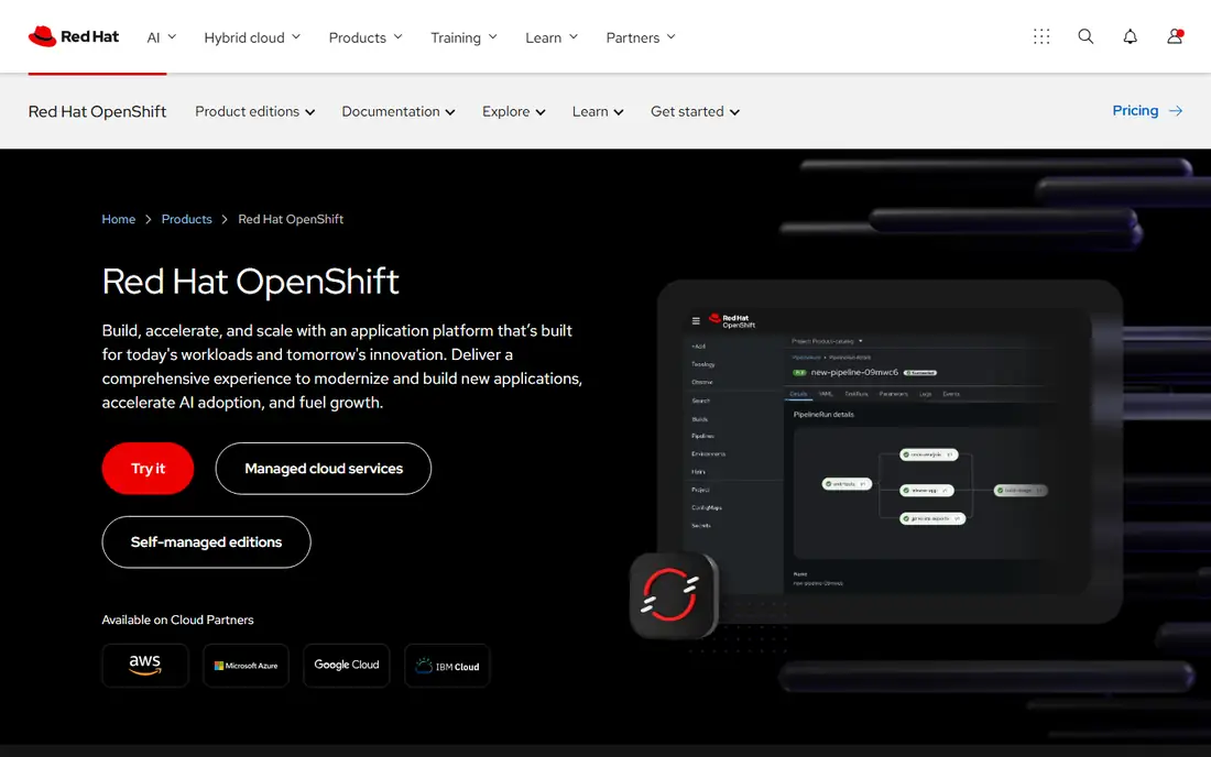 Red Hat OpenShift homepage