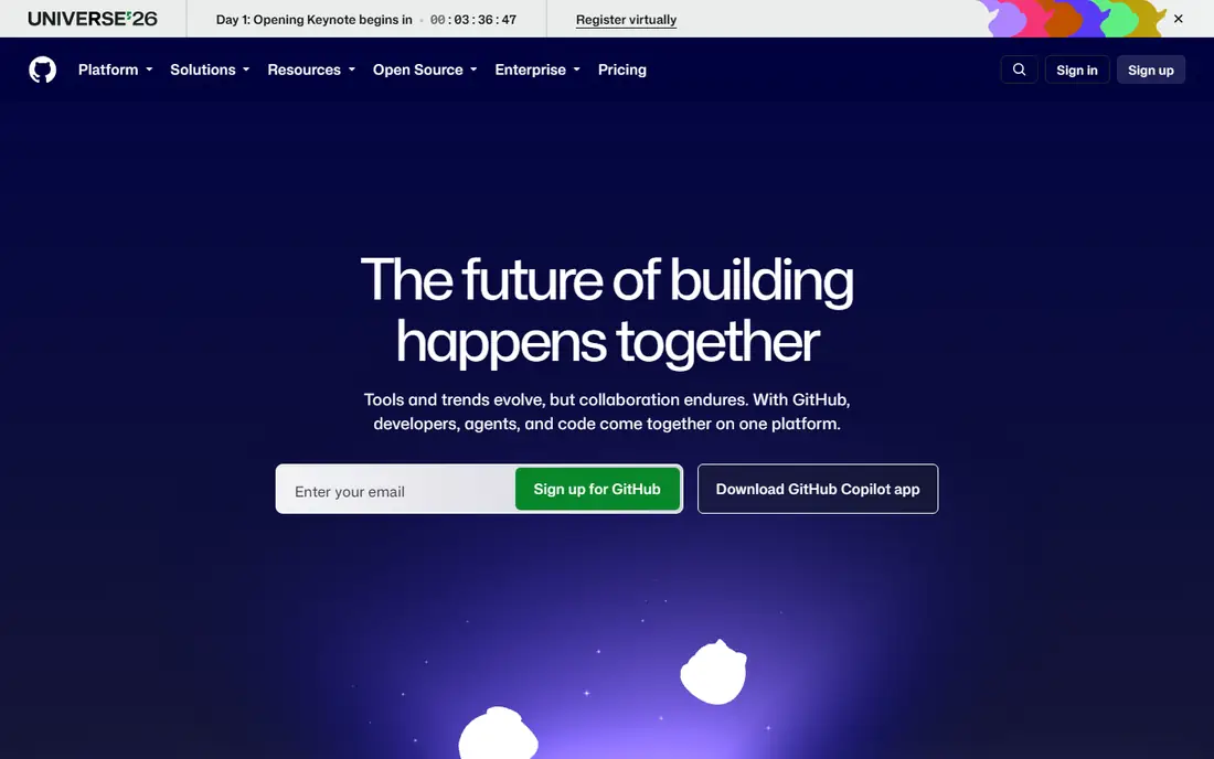 GitHub Codespaces homepage