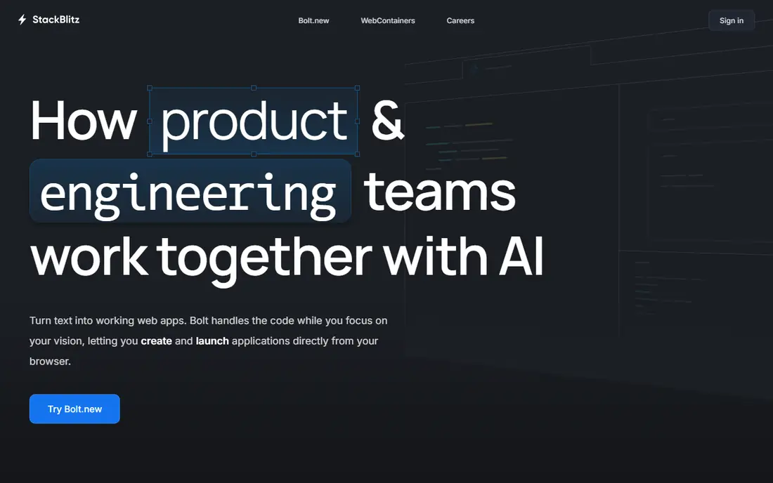 StackBlitz homepage