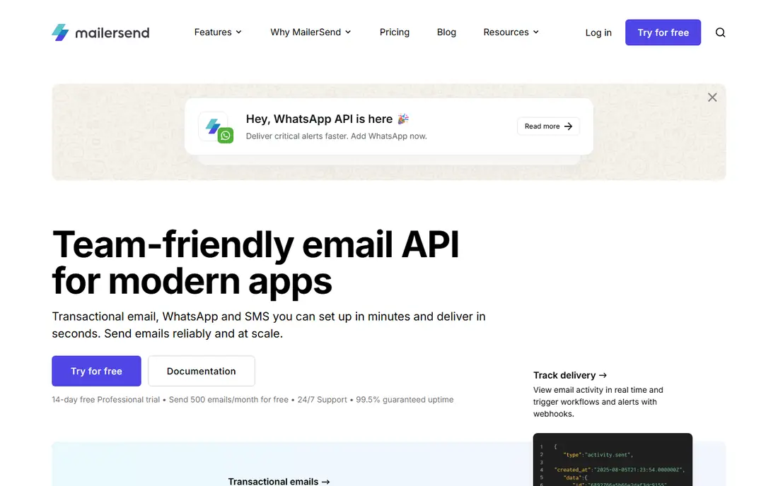 MailerSend homepage