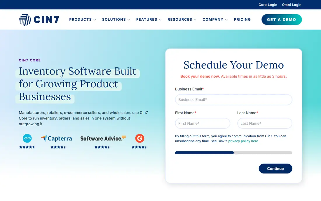 Cin7 Core homepage