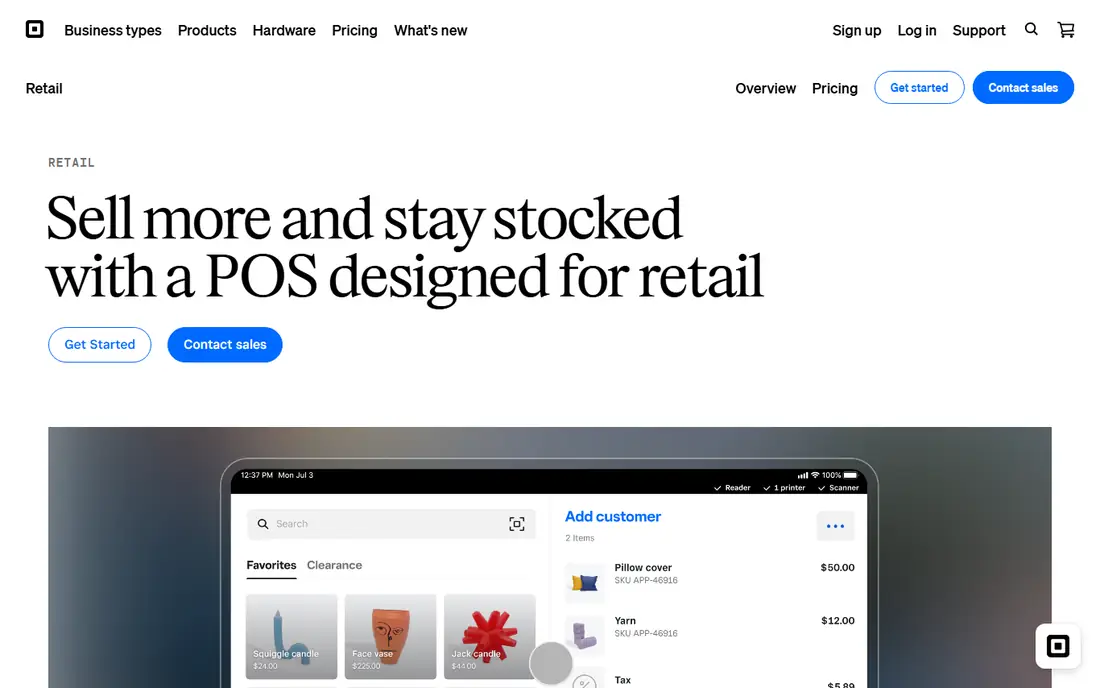 Square for Retail homepage