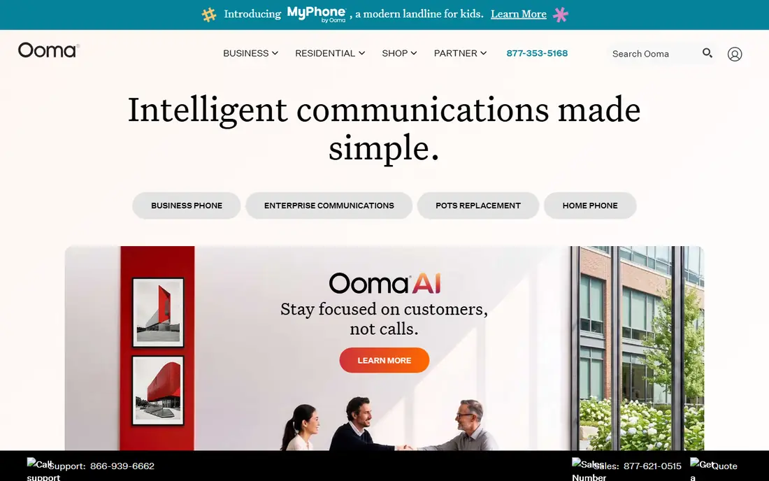 Ooma Office homepage