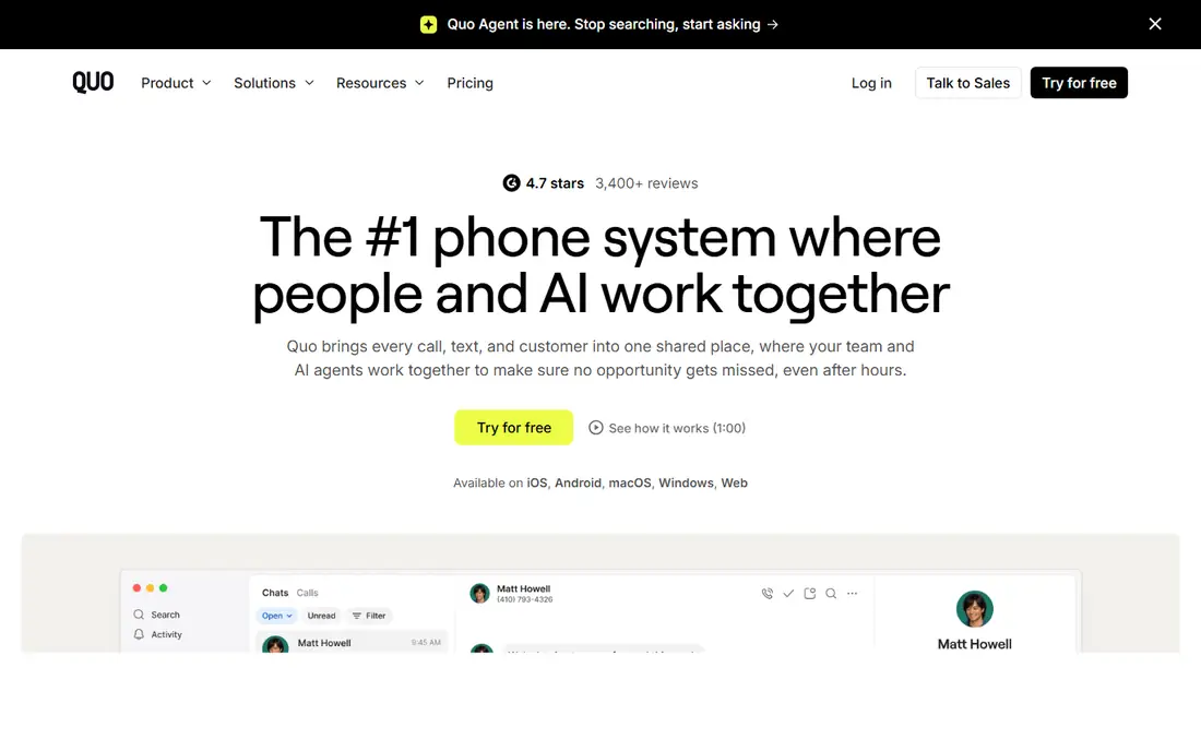 Quo homepage