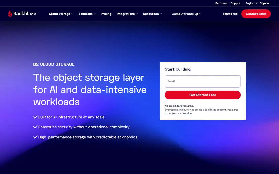 Backblaze B2 homepage