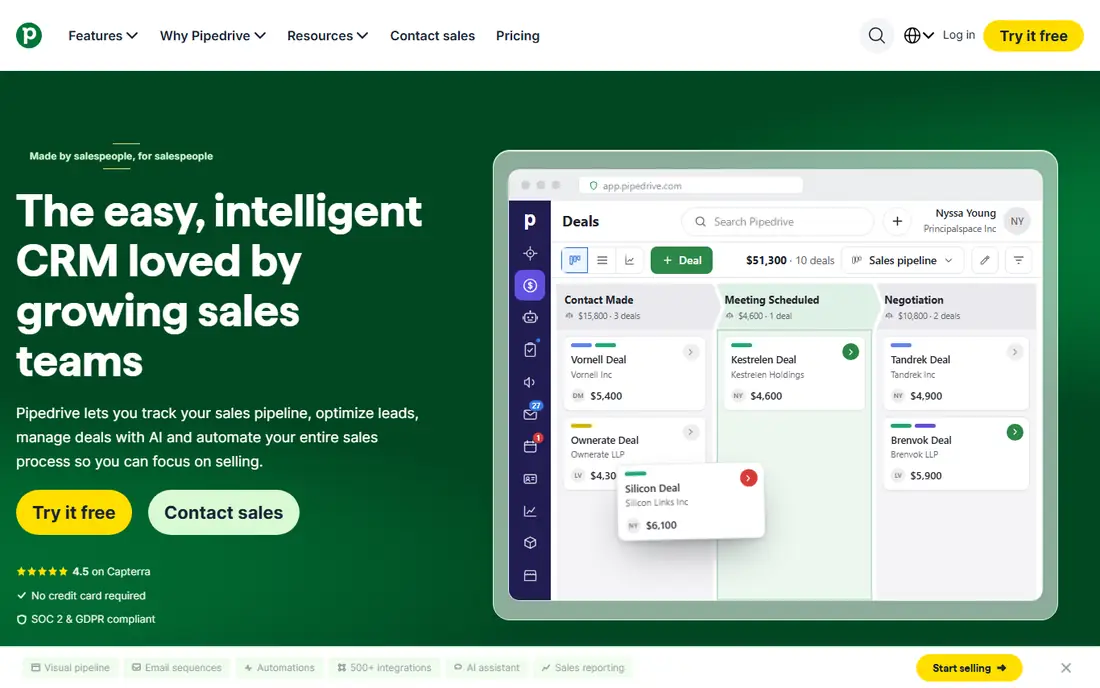 Pipedrive homepage