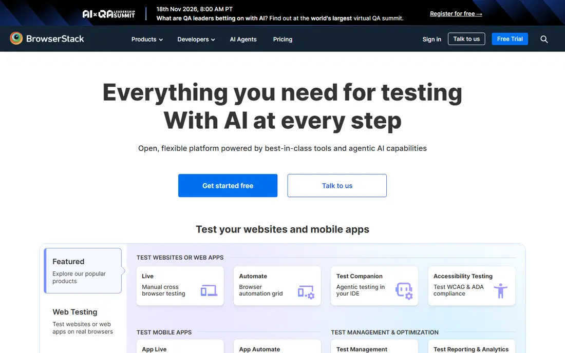 BrowserStack homepage