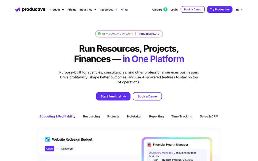 Productive homepage