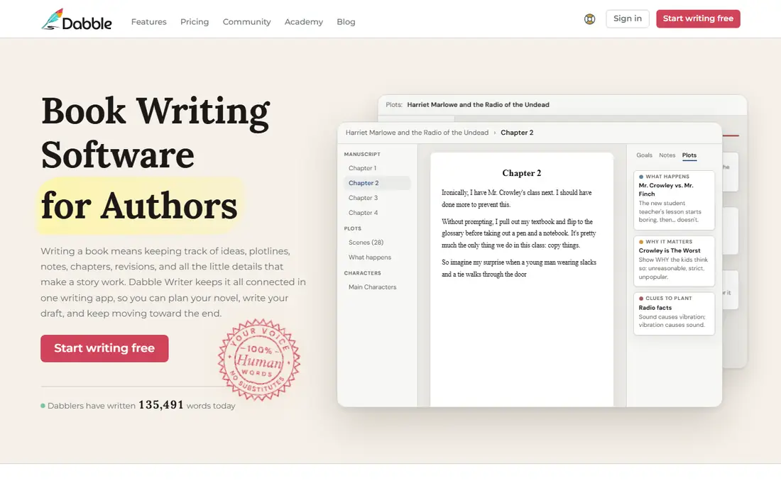 Dabble homepage
