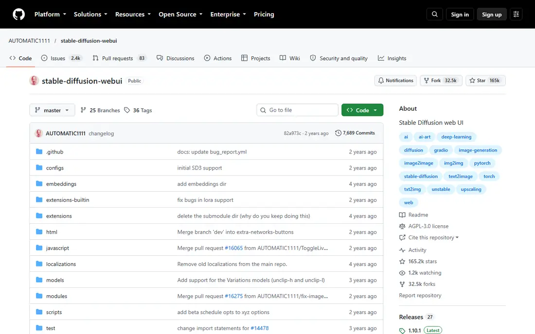 AUTOMATIC1111 homepage