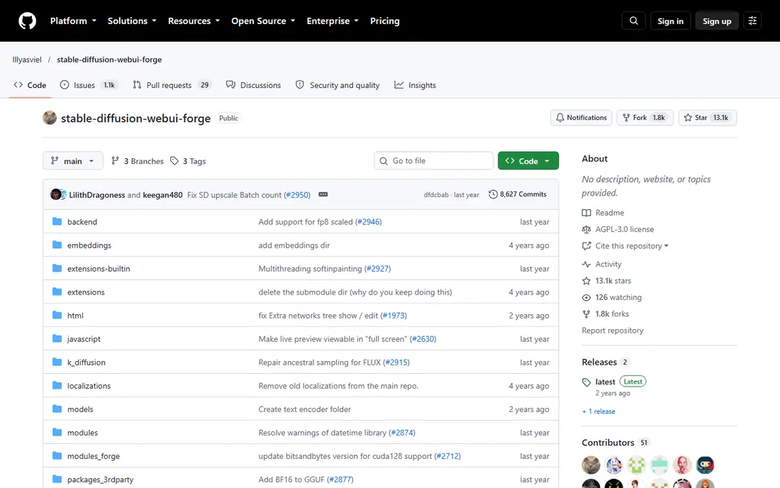 Stable Diffusion WebUI Forge homepage