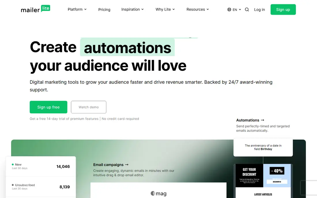 MailerLite homepage