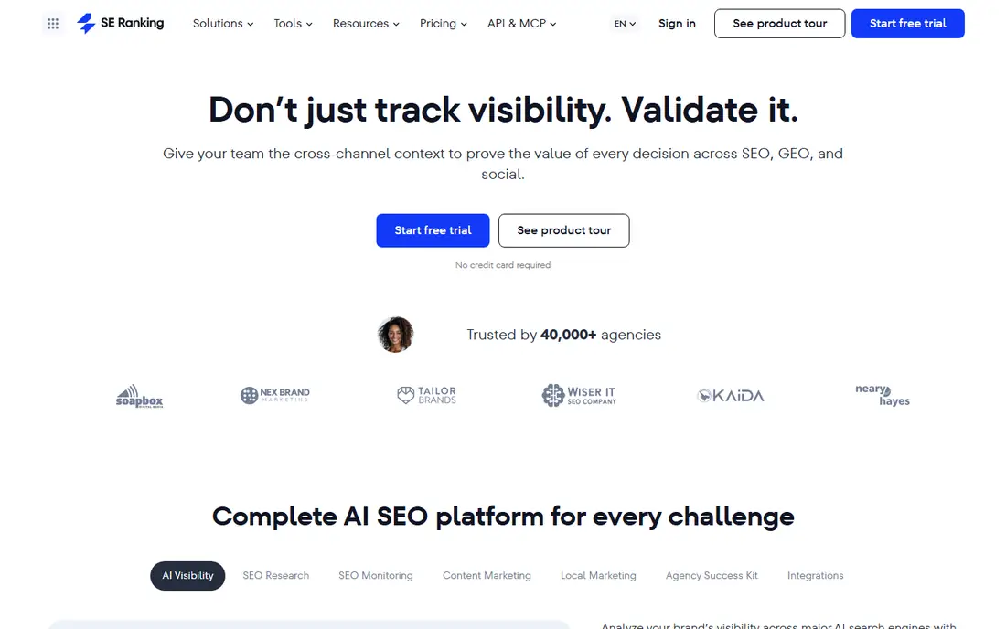 SE Ranking homepage