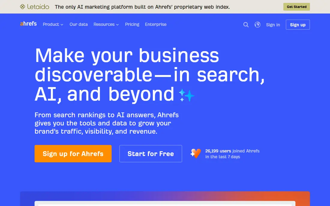 Ahrefs homepage