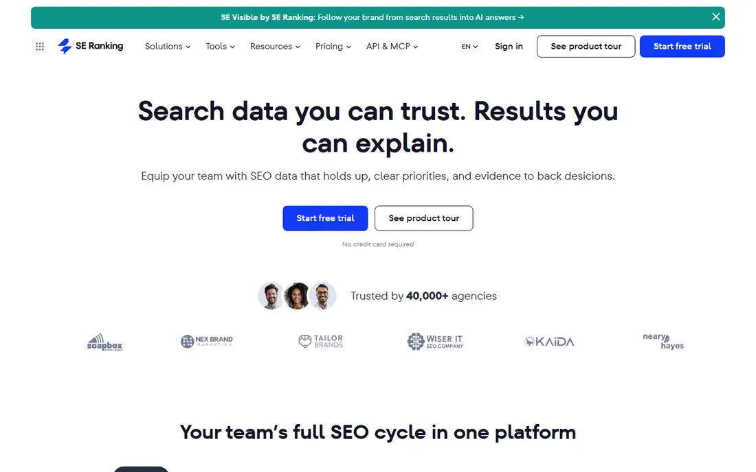 SE Ranking homepage