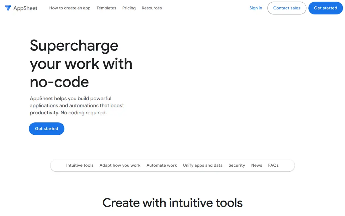 Google AppSheet homepage