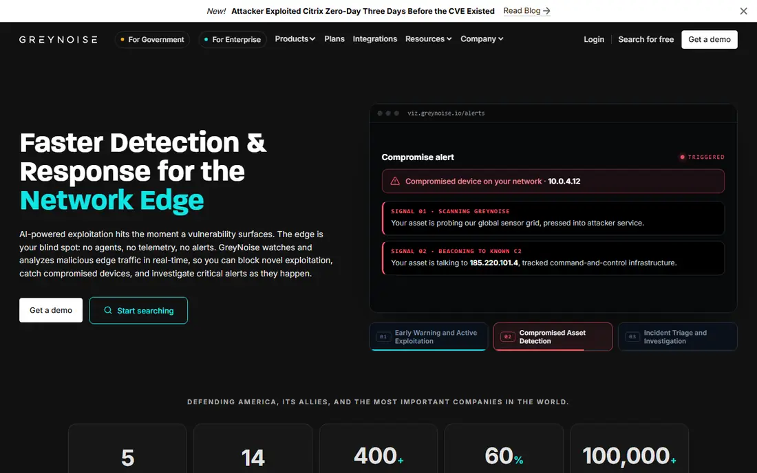 GreyNoise homepage