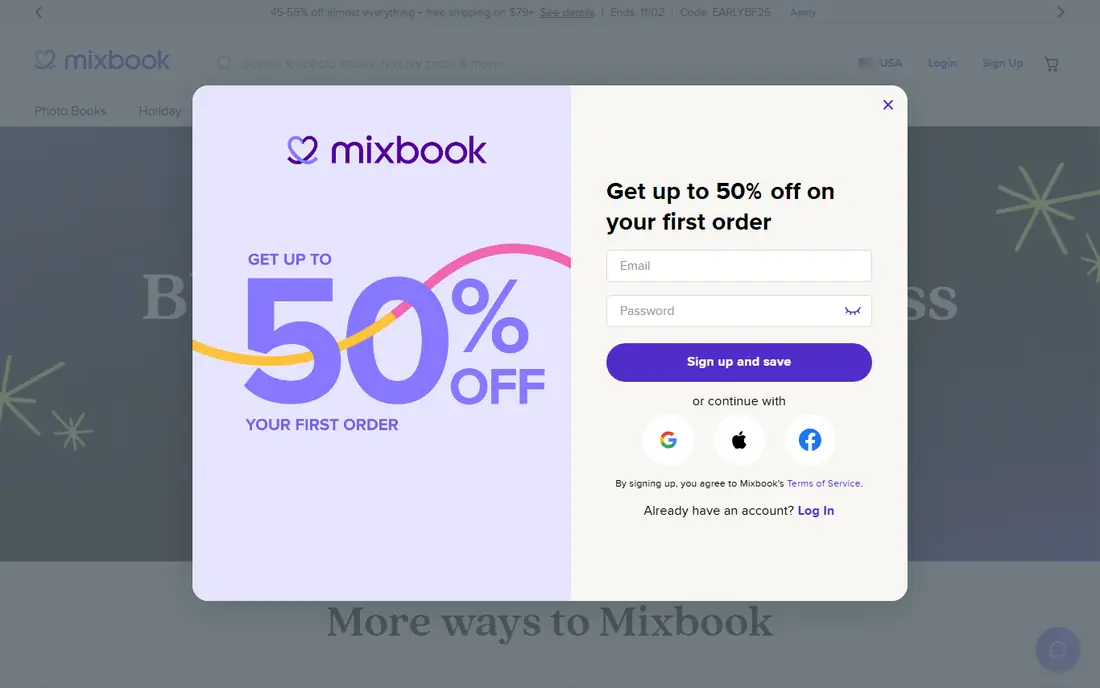 Mixbook homepage