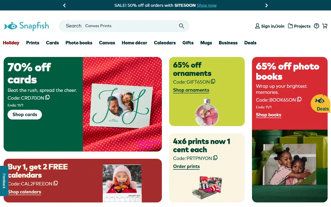 Snapfish homepage
