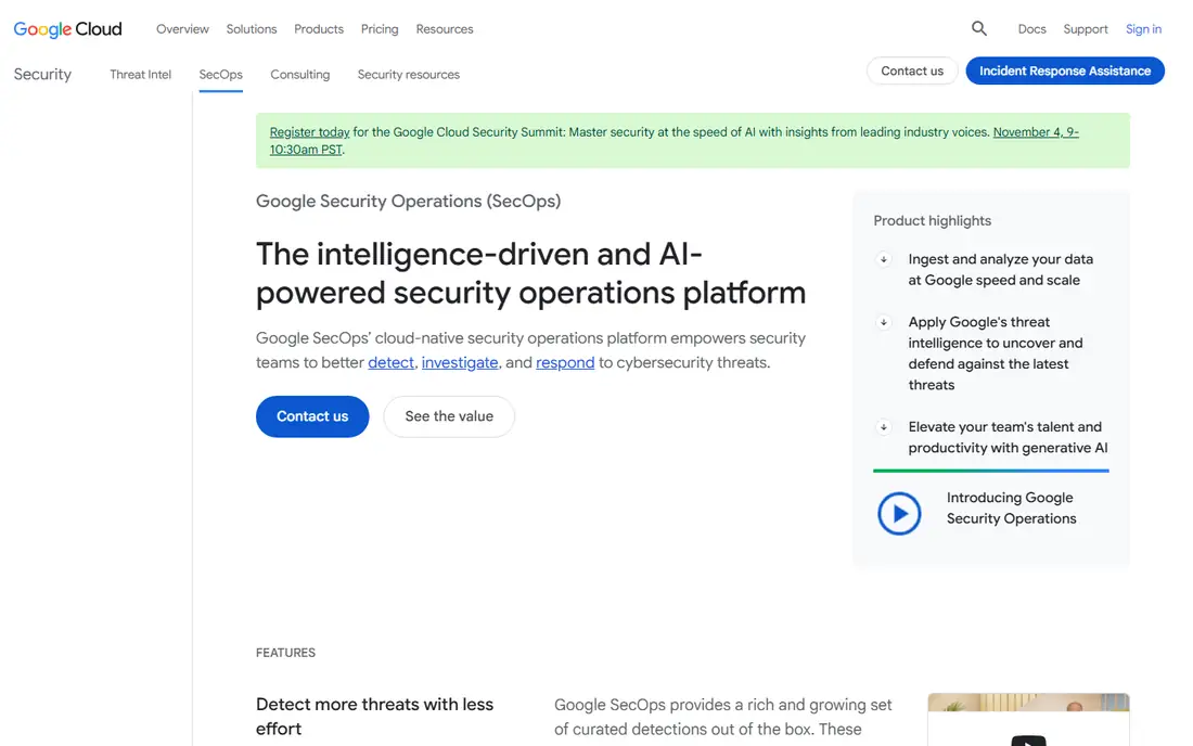 Google Security Operations homepage