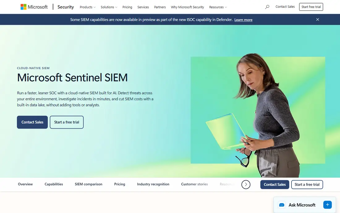 Microsoft Sentinel homepage