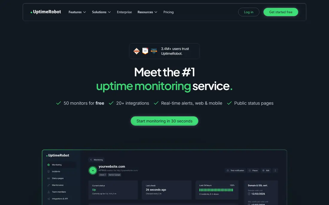UptimeRobot homepage