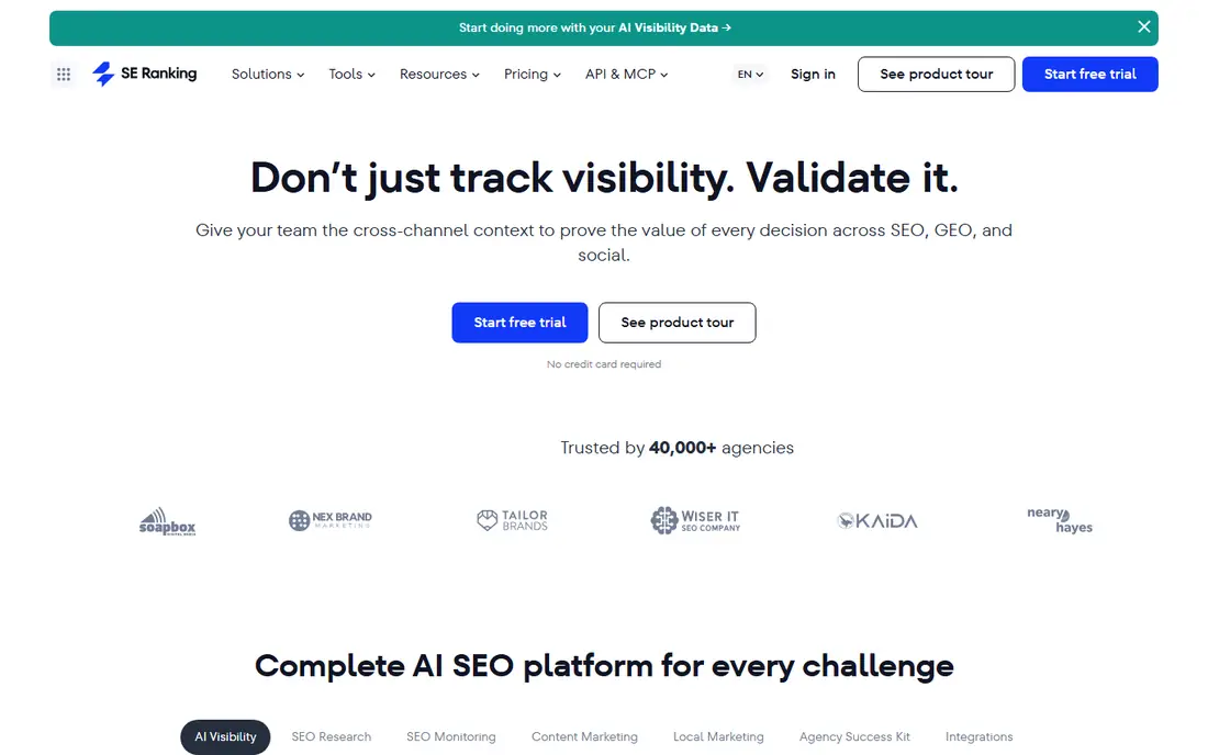 SE Ranking homepage