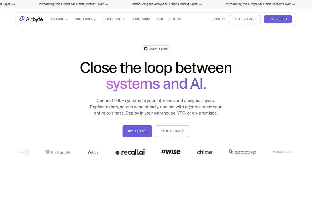 Airbyte homepage