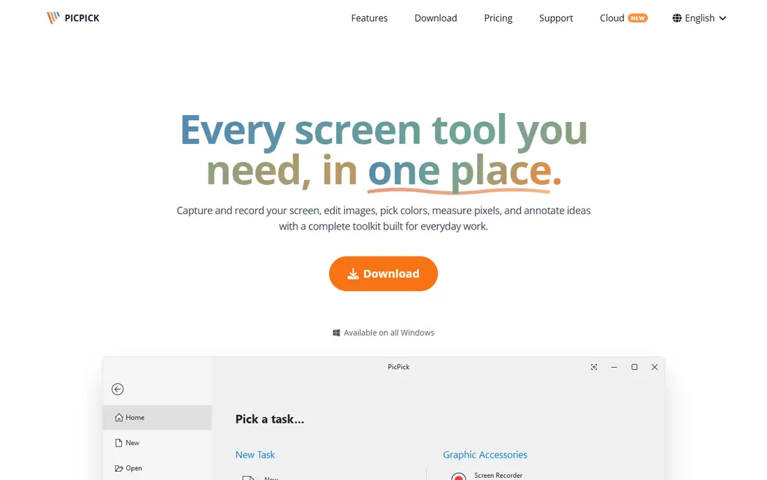 PicPick homepage