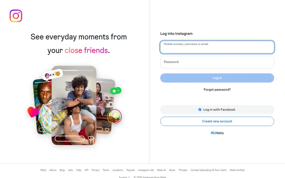 Instagram homepage