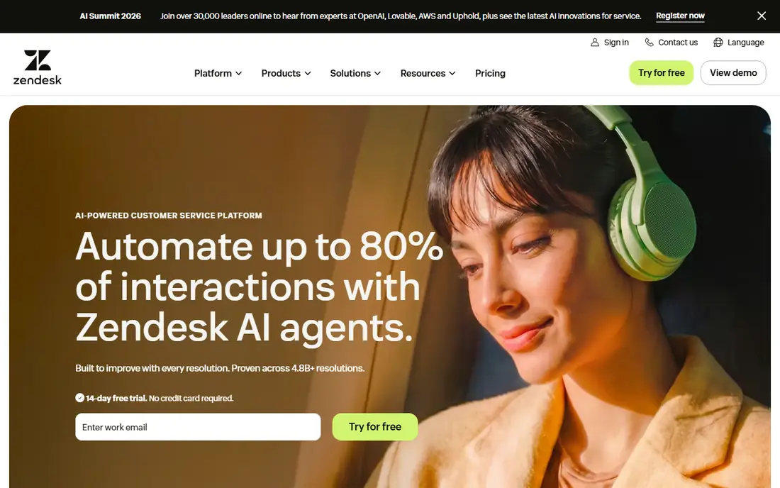 Zendesk homepage