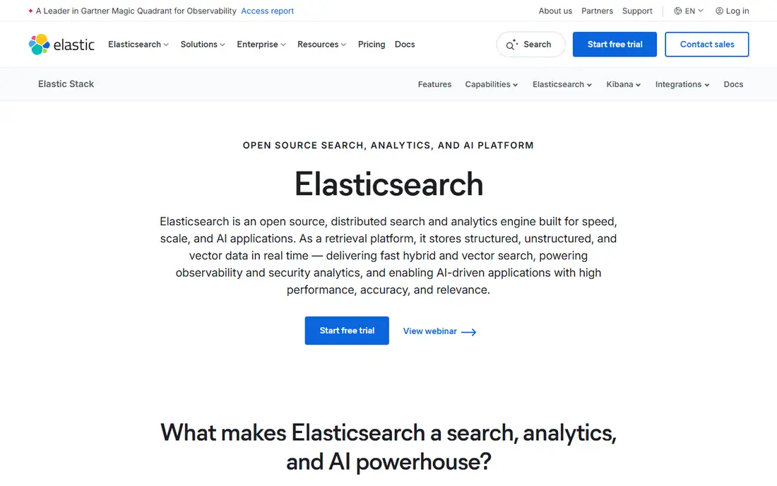 Elasticsearch homepage