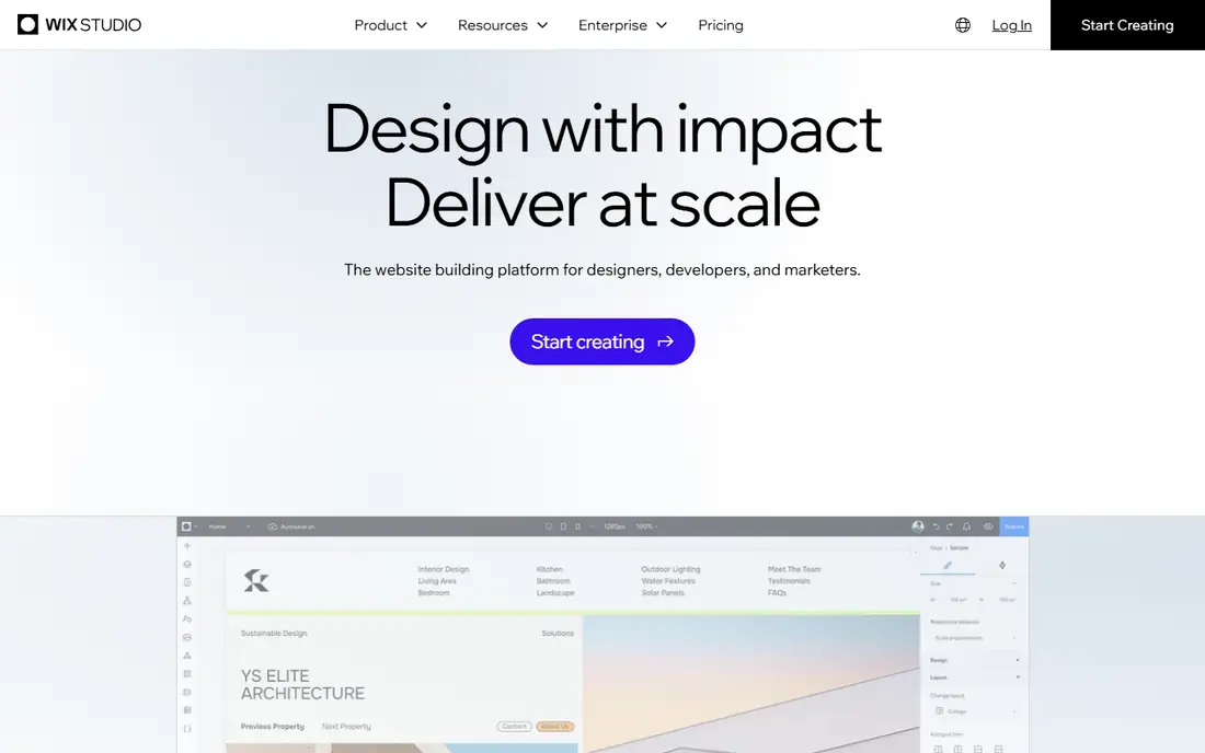 Wix Studio homepage