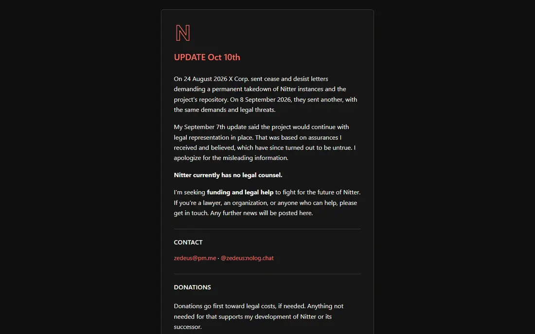 Nitter homepage