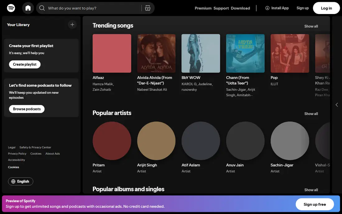 Spotify homepage