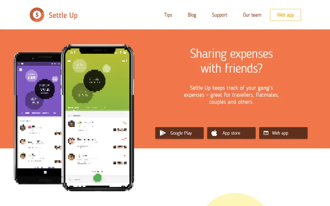 Settle Up homepage
