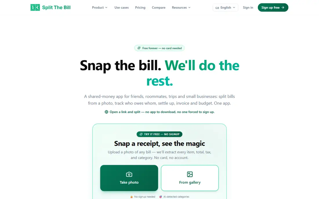 Split the Bill homepage