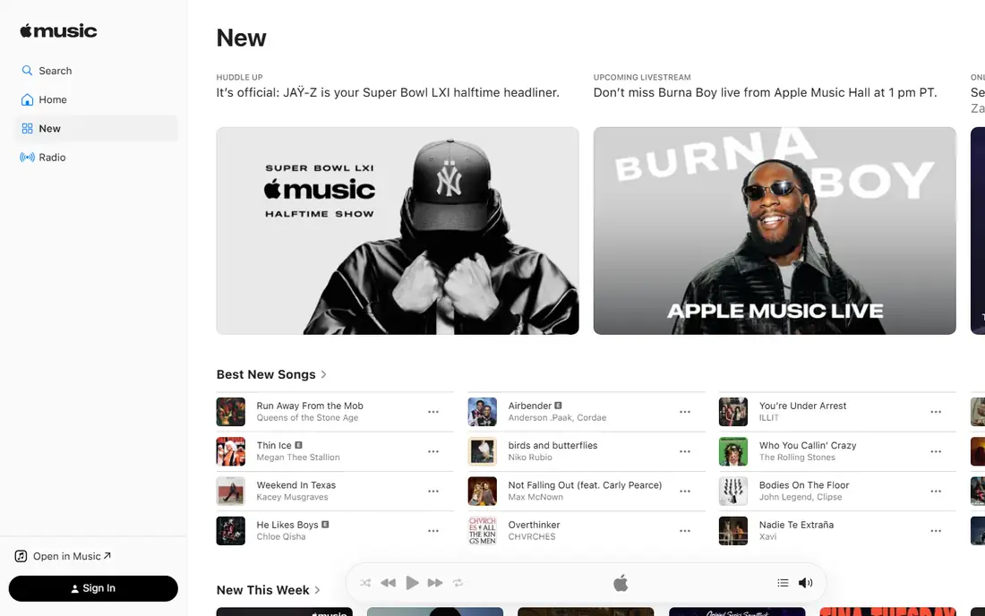 Apple Music homepage