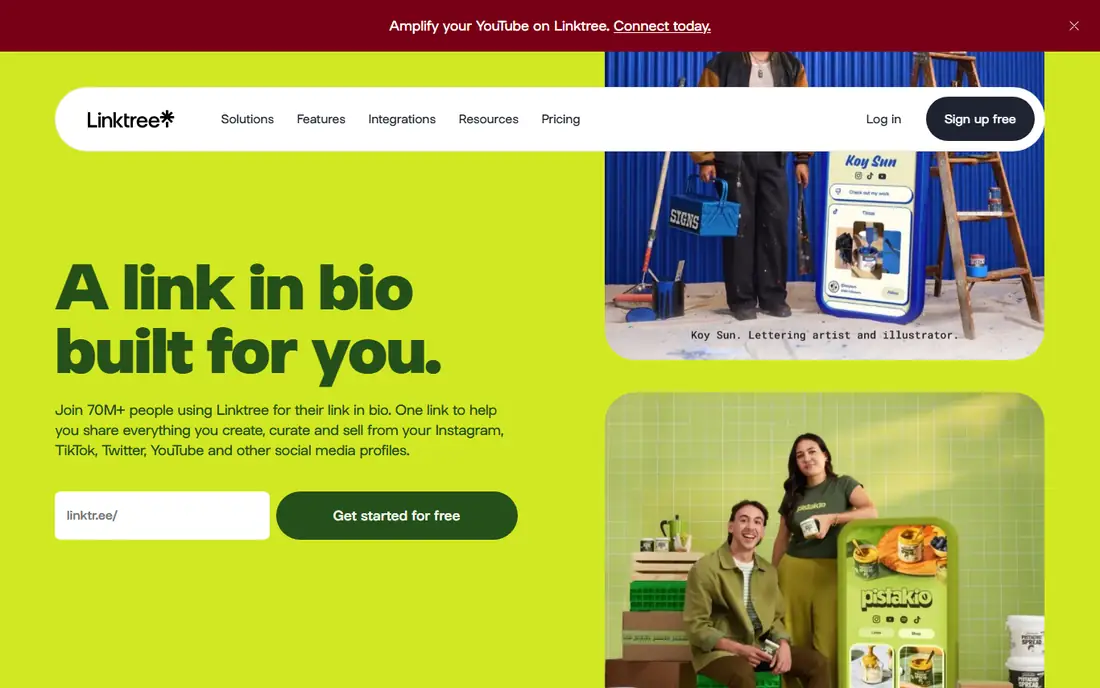 Linktree homepage
