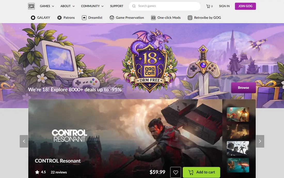 GOG homepage